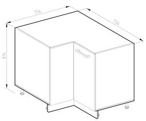 Meuble bas d'angle R-Line 87cm Imitation béton - Blanc