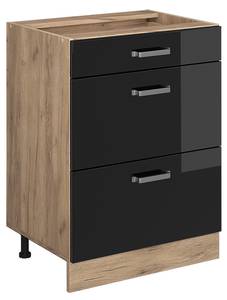 Küchenschrank mit Schublade R-Line 46502 Hochglanz Schwarz - Sonoma Eiche Trüffel Dekor - 60 x 82 x 60 cm