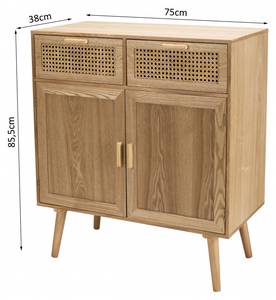 Buffet en pin couleur naturelle 2 tiroir Beige - En partie en bois massif - 38 x 85 x 75 cm