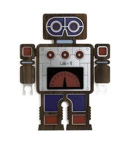 Wandmaske Robot #2 Blau - Rot - Holzwerkstoff - Kunststoff - 27 x 35 x 1 cm