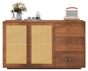 Sideboard Kommode Coeus Ⅲ Braun - Holzwerkstoff - Metall - Polyrattan - 40 x 76 x 130 cm