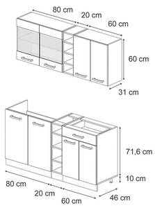 Küchenzeile R-Line 160cm ohne AP Hochglanz Schwarz - Eiche Dekor