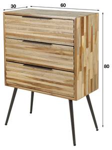 Sideboard Striped Teak Schwarz - Massivholz - 60 x 80 x 30 cm