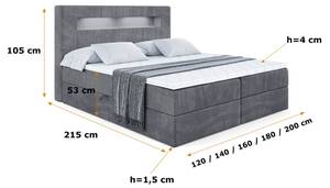 Boxspringbett - ORGOL Steingrau - Breite: 140 cm - H3