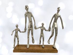 Harmonische Familienskulptur Silber - Metall - Massivholz - 38 x 31 x 7 cm