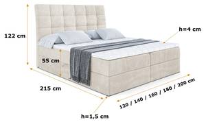 Boxspringbett BRUGO Ecru - Breite: 140 cm - H4