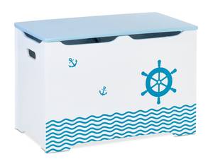 Coffre à jouets design maritime Bleu - Blanc - Bois manufacturé - 60 x 40 x 34 cm