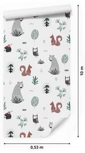 Papier Peint Pour Enfants ANIMAUX Arbres Noir - Marron - Vert - Blanc - Papier - Textile - 53 x 1000 x 1000 cm