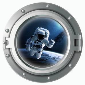 Wandtattoo 3D Bullauge Astronaut Weltall 120 x 120 cm