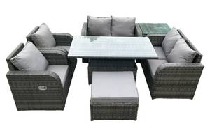 Garten Esssofa Set Fritz (7er-Set) Grau - Polyrattan - Stein - 69 x 79 x 124 cm