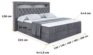 Boxspringbett - NOEL GOLD - LED Schiefergrau - Breite: 120 cm - H3