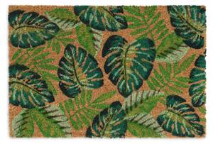 Paillasson coco feuilles de Monstera Marron - Vert - Fibres naturelles - Matière plastique - 60 x 2 x 40 cm