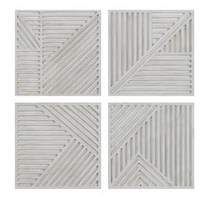 Tableau en bois Patterned Quartet Gris - En partie en bois massif - 100 x 100 x 4 cm