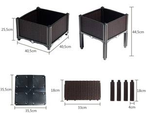 4er Set Hochbeet Blumenbeet Braun - Kunststoff - 40 x 43 x 40 cm