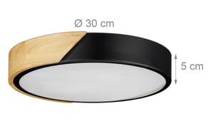 Runde LED Deckenleuchte Schwarz - Braun - Weiß - Holzwerkstoff - Metall - Kunststoff - 30 x 5 x 30 cm