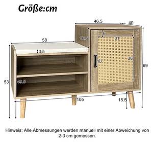 Schuhbank Coeus Ⅳ Braun - Holzwerkstoff - Metall - Polyrattan - 40 x 69 x 105 cm