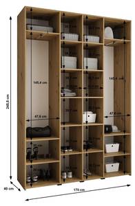 Armoire à portes battantes Como 3 Beige - Doré - 170 x 40 cm