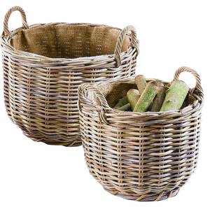 2tlg. Set Kaminholzkorb FIREW 29248-16 Braun - Rattan - 50 x 34 x 50 cm