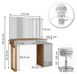 Schminktisch Regina 47735 Braun - Weiß - Holzwerkstoff - 130 x 88 x 40 cm