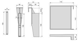 Set verstellbarer Trennelemente Grau - Metall - 16 x 6 x 51 cm