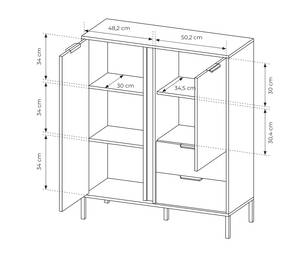 Kommode LARS 2D3S Schwarz - Gold - Holzwerkstoff - Kunststoff - 104 x 124 x 40 cm