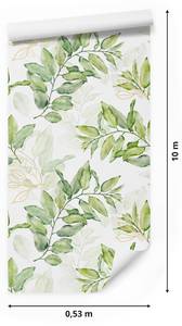 Papier Peint FEUILLES Aquarelle Nature Beige - Vert - Blanc - Papier - Textile - 53 x 1000 x 1000 cm