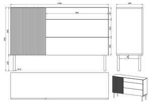 Sideboard NOLIE Schwarz - Breite: 140 cm