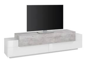 Meuble TV Teo Blanc brillant et Ciment Gris lumineux - Blanc