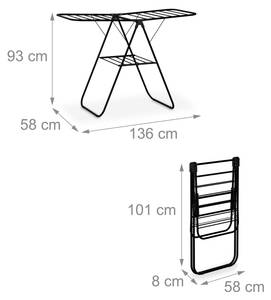 Wäscheständer klappbar mit Flügeln Schwarz - Metall - Kunststoff - 136 x 93 x 58 cm