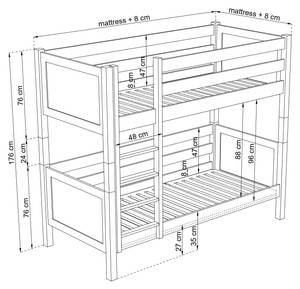 Etagenbett N02 Grau - 90 x 190 cm