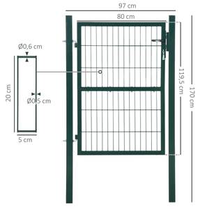 Gartentor B70-055 Grün - Metall - 97 x 170 x 1 cm