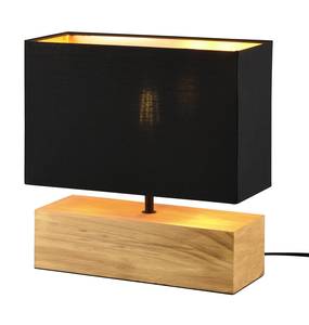 Tischlampe Holzfuß, Stoffschirm Schwarz Schwarz - Gold - Holz