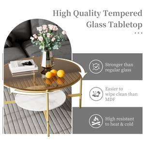 rund Couchtisch Glas Sofatisch Gold Braun - Marmor Weiß Dekor