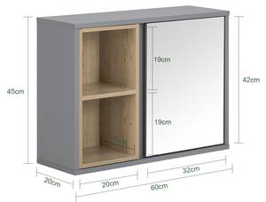 Spiegelschrank BZR149-DG Grau - 60 x 45 x 20 cm