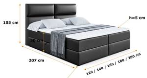 Boxspringbett BOXI3 Hochglanz Schwarz - Breite: 180 cm - H4