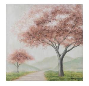 Acrylbild handgemalt Japanese Motifs Pink - Massivholz - Textil - 80 x 80 x 4 cm