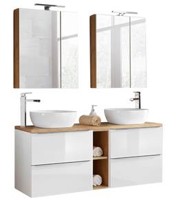 Badezimmer Set mit 2 Aufsatzwaschbecken Weiß - Holzwerkstoff - 140 x 190 x 48 cm