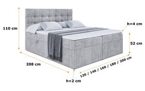 Boxspringbett BERO Hellgrau - 200 x 110 cm - H3