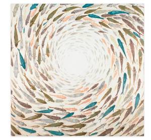 Tableau peint Tornade de poissons Bois massif - Textile - 80 x 80 x 4 cm