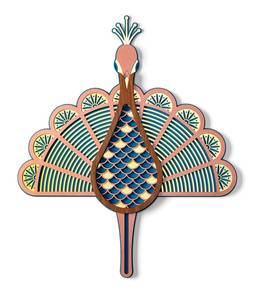 Wandmaske The Peacock Blau - Pink - Holzwerkstoff - Kunststoff - 60 x 71 x 1 cm