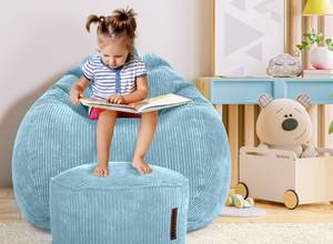 Pouf XXL + Tabouret - velours côtelé Bleu clair