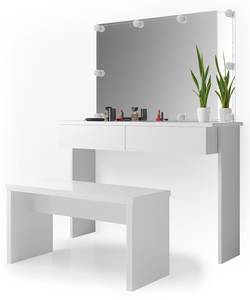 Coiffeuse Azur avec banc, miroir et LED Blanc - Bois manufacturé - 120 x 153 x 40 cm