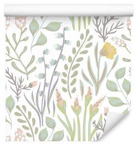 Tapete FELDBLUMEN Blätter Natur Pflanzen Beige - Blau - Braun - Grün - Papier - Textil - 53 x 1000 x 1000 cm