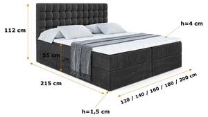 Boxspringbett - VIONE Esche Schwarz Dekor - Breite: 140 cm - H4