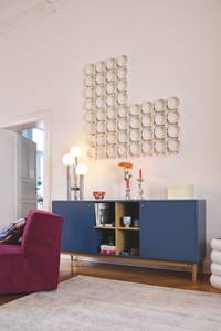 COLOR LIVING Large Sideboard Blau - Blaubeerblau - Eiche Dekor