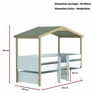 Hausbett PILOTI mit 2 Schubladen 107 x 166 x 224 cm