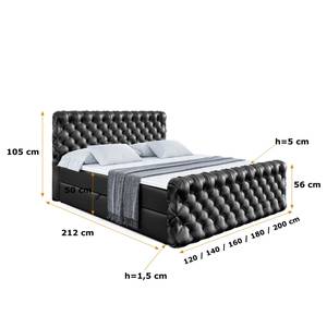 Boxspringbett BOXI8-Z Hochglanz Schwarz - Breite: 180 cm - H3