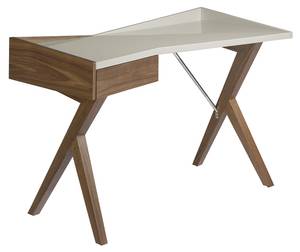 Bureau en bois de noyer et plateau laqué Marron - Gris - Bois manufacturé - Bois massif - Bois/Imitation - 120 x 81 x 60 cm