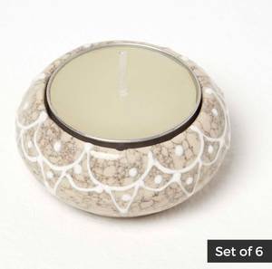 Keramik 6 Teelichthalter mit Teelichten Grau - Keramik - Ton - 6 x 3 x 6 cm
