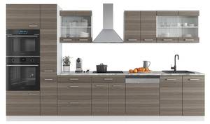 Küchenzeile R-Line Eiche Grau Dekor - Weiß - Breite: 350 cm